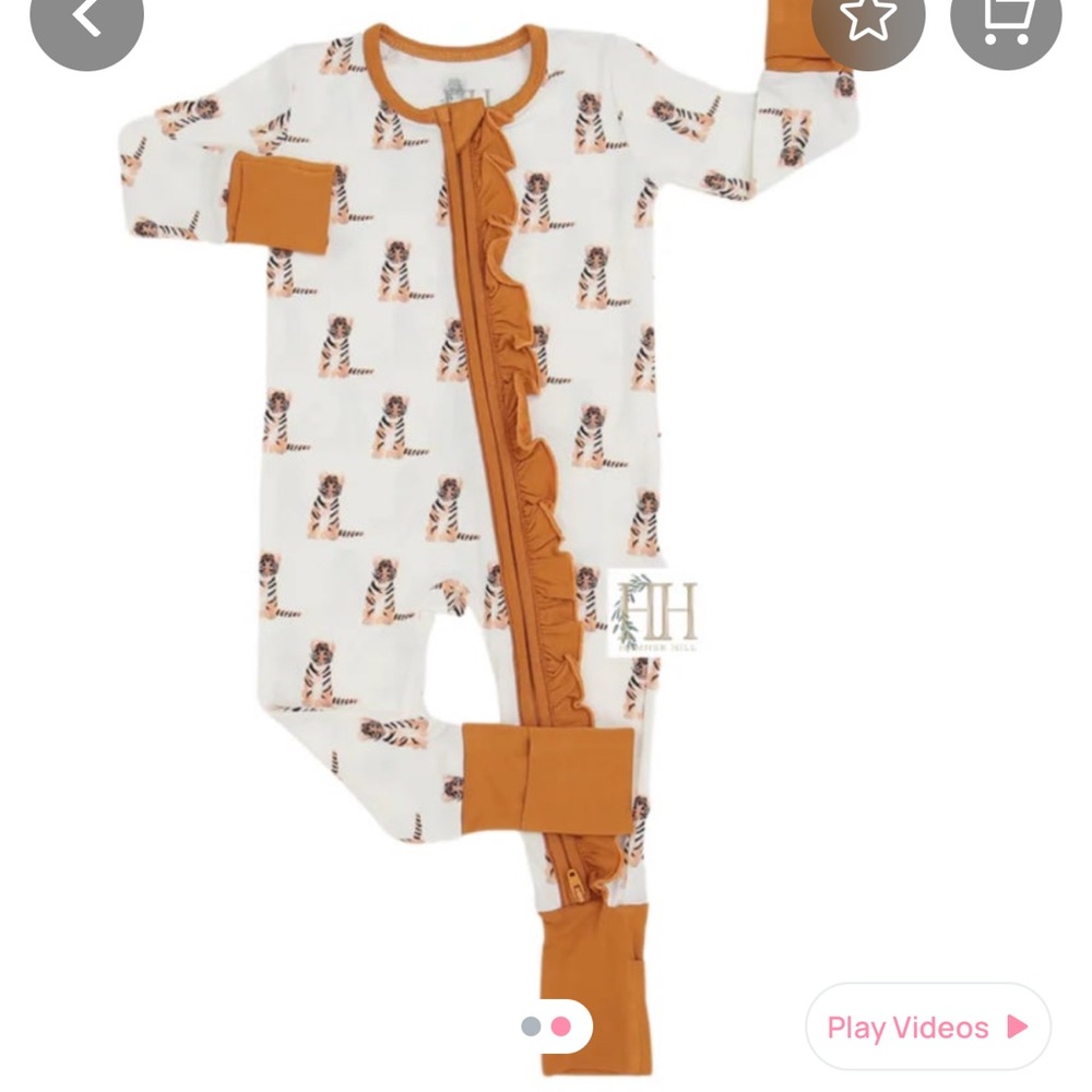 Tiger Print Kids One Piece by Little Sleepies - White and Orange